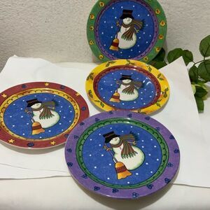 Set 4 Salad Dessert Plates Sango Sweet Shoppe Sue Zipkin Christmas Snowman A13